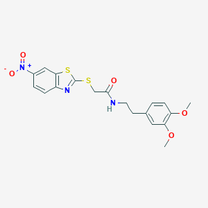 molecular formula C19H19N3O5S2 B392267 N-[2-(3,4-dimethoxyphenyl)ethyl]-2-({6-nitro-1,3-benzothiazol-2-yl}sulfanyl)acetamide 