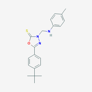 molecular formula C20H23N3OS B392285 5-(4-TERT-BUTYLPHENYL)-3-{[(4-METHYLPHENYL)AMINO]METHYL}-2,3-DIHYDRO-1,3,4-OXADIAZOLE-2-THIONE 