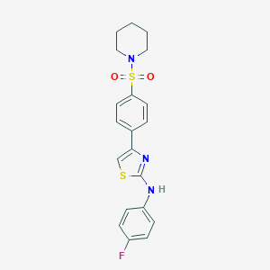 molecular formula C20H20FN3O2S2 B392306 N-(4-FLUOROPHENYL)-4-[4-(PIPERIDINE-1-SULFONYL)PHENYL]-1,3-THIAZOL-2-AMINE 