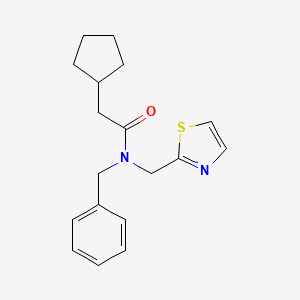 molecular formula C18H22N2OS B3923483 N-benzyl-2-cyclopentyl-N-(1,3-thiazol-2-ylmethyl)acetamide 