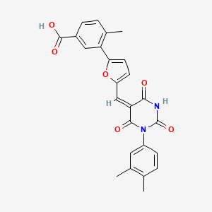 molecular formula C25H20N2O6 B3923972 3-(5-{(E)-[1-(3,4-dimethylphenyl)-2,4,6-trioxotetrahydropyrimidin-5(2H)-ylidene]methyl}furan-2-yl)-4-methylbenzoic acid 