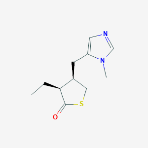 molecular formula C11H16N2OS B039245 3-Ethyldihydro-4-(1-methyl-1H-imidazol-5-yl)methyl-2(3H)-thiophenone dihydrogen phosphate CAS No. 117639-11-9