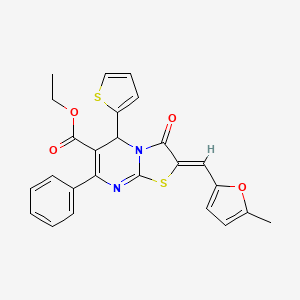 molecular formula C25H20N2O4S2 B3924559 ethyl 2-[(5-methyl-2-furyl)methylene]-3-oxo-7-phenyl-5-(2-thienyl)-2,3-dihydro-5H-[1,3]thiazolo[3,2-a]pyrimidine-6-carboxylate 