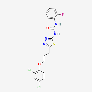molecular formula C18H15Cl2FN4O2S B3924768 N-{5-[3-(2,4-dichlorophenoxy)propyl]-1,3,4-thiadiazol-2-yl}-N'-(2-fluorophenyl)urea 