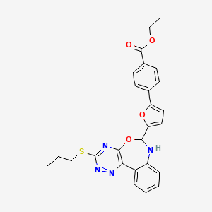 molecular formula C26H24N4O4S B3925190 Ethyl 4-{5-[3-(propylsulfanyl)-6,7-dihydro[1,2,4]triazino[5,6-D][3,1]benzoxazepin-6-YL]-2-furyl}benzoate 