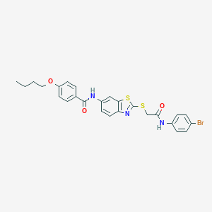 molecular formula C26H24BrN3O3S2 B392590 N-[2-({[(4-BROMOPHENYL)CARBAMOYL]METHYL}SULFANYL)-1,3-BENZOTHIAZOL-6-YL]-4-BUTOXYBENZAMIDE 