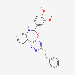 molecular formula C25H22N4O3S B3926005 3-(Benzylsulfanyl)-6-(3,4-dimethoxyphenyl)-6,7-dihydro[1,2,4]triazino[5,6-D][3,1]benzoxazepine 