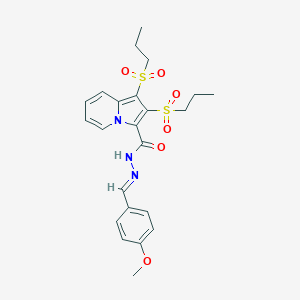 molecular formula C23H27N3O6S2 B392650 N'-(4-methoxybenzylidene)-1,2-bis(propylsulfonyl)-3-indolizinecarbohydrazide 