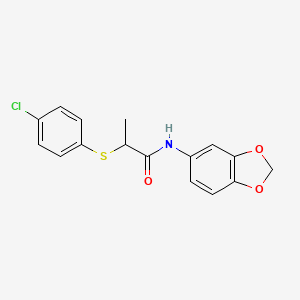 molecular formula C16H14ClNO3S B3926656 N-1,3-benzodioxol-5-yl-2-[(4-chlorophenyl)thio]propanamide 