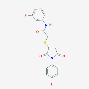 molecular formula C18H14F2N2O3S B392672 N-(3-fluorophenyl)-2-[1-(4-fluorophenyl)-2,5-dioxopyrrolidin-3-yl]sulfanylacetamide CAS No. 311765-40-9