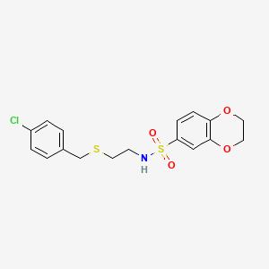 molecular formula C17H18ClNO4S2 B3926989 N-(2-{[(4-chlorophenyl)methyl]sulfanyl}ethyl)-2,3-dihydro-1,4-benzodioxine-6-sulfonamide 