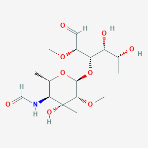 molecular formula C16H29NO9 B039270 N-[(2S,3S,4R,5R,6S)-6-[(2S,3S,4R,5R)-4,5-dihydroxy-2-methoxy-1-oxohexan-3-yl]oxy-4-hydroxy-5-methoxy-2,4-dimethyloxan-3-yl]formamide CAS No. 115383-27-2