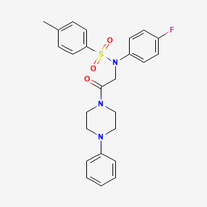 molecular formula C25H26FN3O3S B3927480 N-(4-fluorophenyl)-4-methyl-N-[2-oxo-2-(4-phenylpiperazin-1-yl)ethyl]benzenesulfonamide 