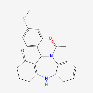 molecular formula C22H22N2O2S B3927497 10-acetyl-11-[4-(methylsulfanyl)phenyl]-2,3,4,5,10,11-hexahydro-1H-dibenzo[b,e][1,4]diazepin-1-one 