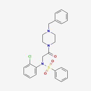 molecular formula C25H26ClN3O3S B3927572 N-[2-(4-benzylpiperazin-1-yl)-2-oxoethyl]-N-(2-chlorophenyl)benzenesulfonamide 