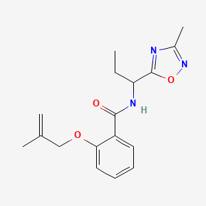 molecular formula C17H21N3O3 B3927779 N-[1-(3-methyl-1,2,4-oxadiazol-5-yl)propyl]-2-[(2-methylprop-2-en-1-yl)oxy]benzamide 