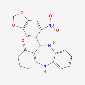 molecular formula C20H17N3O5 B3927963 11-(6-nitro-1,3-benzodioxol-5-yl)-2,3,4,5,10,11-hexahydro-1H-dibenzo[b,e][1,4]diazepin-1-one 