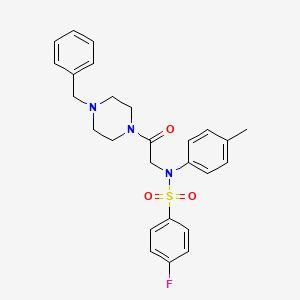 molecular formula C26H28FN3O3S B3928137 N-[2-(4-benzyl-1-piperazinyl)-2-oxoethyl]-4-fluoro-N-(4-methylphenyl)benzenesulfonamide 