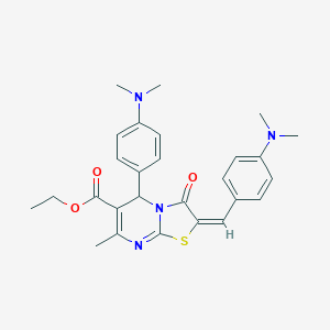 molecular formula C27H30N4O3S B392832 ethyl (2E)-5-[4-(dimethylamino)phenyl]-2-{[4-(dimethylamino)phenyl]methylidene}-7-methyl-3-oxo-2H,3H,5H-[1,3]thiazolo[3,2-a]pyrimidine-6-carboxylate CAS No. 154867-12-6