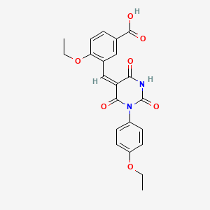 molecular formula C22H20N2O7 B3928403 4-ethoxy-3-[(E)-[1-(4-ethoxyphenyl)-2,4,6-trioxo-1,3-diazinan-5-ylidene]methyl]benzoic acid 