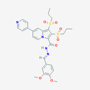 molecular formula C29H32N4O7S2 B392859 N'-(3,4-dimethoxybenzylidene)-1,2-bis(propylsulfonyl)-7-(4-pyridinyl)-3-indolizinecarbohydrazide 