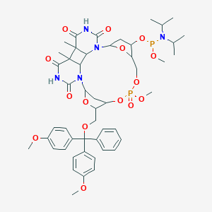 16-[[Bis(4-methoxyphenyl)-phenylmethoxy]methyl]-23-[[di(propan-2-yl)amino]-methoxyphosphanyl]oxy-19-methoxy-6,9-dimethyl-19-oxo-15,18,20,25-tetraoxa-2,4,11,13-tetraza-19lambda5-phosphahexacyclo[20.2.1.114,17.02,7.06,9.08,13]hexacosane-3,5,10,12-tetrone