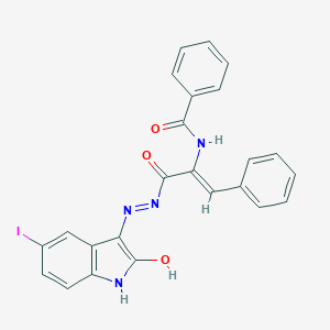 molecular formula C24H17IN4O3 B393042 N-(1-{[2-(5-iodo-2-oxo-1,2-dihydro-3H-indol-3-ylidene)hydrazino]carbonyl}-2-phenylvinyl)benzamide 
