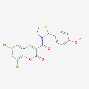 molecular formula C20H15Br2NO4S B393046 6,8-dibromo-3-(2-(4-methoxyphenyl)thiazolidine-3-carbonyl)-2H-chromen-2-one CAS No. 313266-98-7