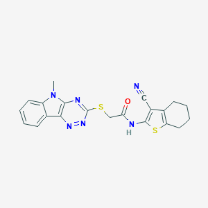 molecular formula C21H18N6OS2 B393113 N-(3-CYANO-4,5,6,7-TETRAHYDRO-1-BENZOTHIOPHEN-2-YL)-2-({5-METHYL-5H-[1,2,4]TRIAZINO[5,6-B]INDOL-3-YL}SULFANYL)ACETAMIDE 