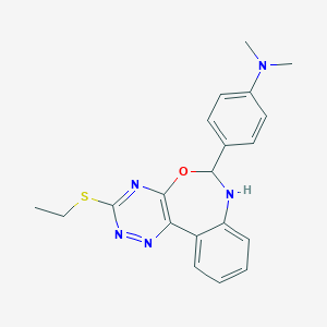 molecular formula C20H21N5OS B393131 N-{4-[3-(ETHYLSULFANYL)-6,7-DIHYDRO[1,2,4]TRIAZINO[5,6-D][3,1]BENZOXAZEPIN-6-YL]PHENYL}-N,N-DIMETHYLAMINE 