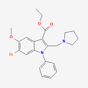 molecular formula C23H25BrN2O3 B3931492 ETHYL 6-BROMO-5-METHOXY-1-PHENYL-2-[(PYRROLIDIN-1-YL)METHYL]-1H-INDOLE-3-CARBOXYLATE 