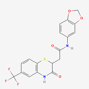 molecular formula C18H13F3N2O4S B3931618 N-(1,3-benzodioxol-5-yl)-2-[3-oxo-6-(trifluoromethyl)-3,4-dihydro-2H-1,4-benzothiazin-2-yl]acetamide 