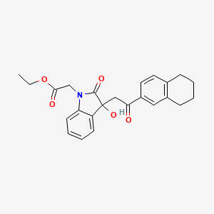 molecular formula C24H25NO5 B3931654 ethyl {3-hydroxy-2-oxo-3-[2-oxo-2-(5,6,7,8-tetrahydronaphthalen-2-yl)ethyl]-2,3-dihydro-1H-indol-1-yl}acetate 