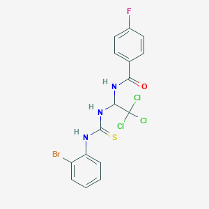 molecular formula C16H12BrCl3FN3OS B3931823 N-[1-({[(2-bromophenyl)amino]carbonothioyl}amino)-2,2,2-trichloroethyl]-4-fluorobenzamide 