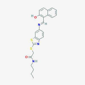molecular formula C24H23N3O2S2 B393211 N-butyl-2-[(6-{[(2-hydroxy-1-naphthyl)methylene]amino}-1,3-benzothiazol-2-yl)sulfanyl]acetamide 
