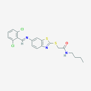 molecular formula C20H19Cl2N3OS2 B393214 N-butyl-2-({6-[(2,6-dichlorobenzylidene)amino]-1,3-benzothiazol-2-yl}sulfanyl)acetamide 