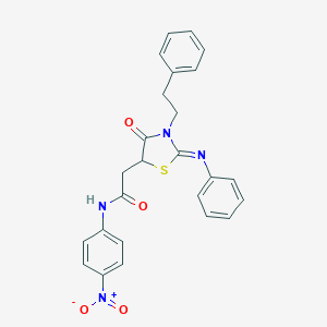 molecular formula C25H22N4O4S B393217 N-(4-nitrophenyl)-2-[(2Z)-4-oxo-3-(2-phenylethyl)-2-(phenylimino)-1,3-thiazolidin-5-yl]acetamide 