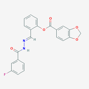 molecular formula C22H15FN2O5 B393221 2-[(E)-{2-[(3-fluorophenyl)carbonyl]hydrazinylidene}methyl]phenyl 1,3-benzodioxole-5-carboxylate 
