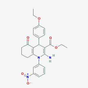 molecular formula C26H27N3O6 B393240 Ethyl 2-amino-4-(4-ethoxyphenyl)-1-(3-nitrophenyl)-5-oxo-1,4,5,6,7,8-hexahydro-3-quinolinecarboxylate 