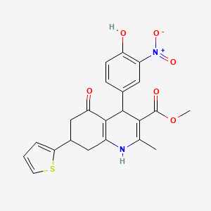 molecular formula C22H20N2O6S B3932573 Methyl 4-(4-hydroxy-3-nitrophenyl)-2-methyl-5-oxo-7-(thiophen-2-yl)-1,4,5,6,7,8-hexahydroquinoline-3-carboxylate 