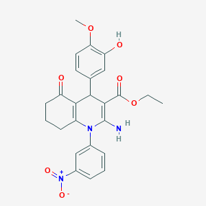 molecular formula C25H25N3O7 B393260 ethyl 2-amino-4-(3-hydroxy-4-methoxyphenyl)-1-(3-nitrophenyl)-5-oxo-1,4,5,6,7,8-hexahydroquinoline-3-carboxylate 