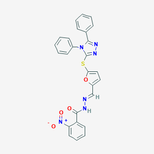 molecular formula C26H18N6O4S B393263 N'-[(E)-{5-[(4,5-diphenyl-4H-1,2,4-triazol-3-yl)sulfanyl]furan-2-yl}methylidene]-2-nitrobenzohydrazide 