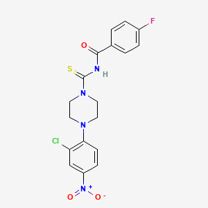 molecular formula C18H16ClFN4O3S B3932843 N-{[4-(2-chloro-4-nitrophenyl)piperazin-1-yl]carbonothioyl}-4-fluorobenzamide 