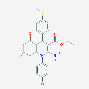 molecular formula C27H29ClN2O3S B393304 Ethyl 2-amino-1-(4-chlorophenyl)-7,7-dimethyl-4-[4-(methylsulfanyl)phenyl]-5-oxo-1,4,5,6,7,8-hexahydro-3-quinolinecarboxylate 