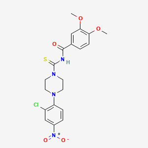 molecular formula C20H21ClN4O5S B3933070 N-[4-(2-chloro-4-nitrophenyl)piperazine-1-carbothioyl]-3,4-dimethoxybenzamide 