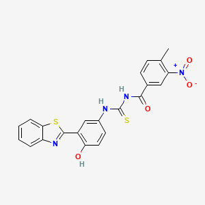 molecular formula C22H16N4O4S2 B3933267 N-{[3-(1,3-benzothiazol-2-yl)-4-hydroxyphenyl]carbamothioyl}-4-methyl-3-nitrobenzamide 