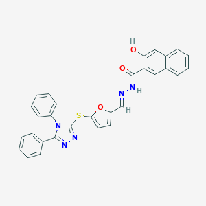 molecular formula C30H21N5O3S B393328 N'-[(E)-{5-[(4,5-diphenyl-4H-1,2,4-triazol-3-yl)sulfanyl]furan-2-yl}methylidene]-3-hydroxynaphthalene-2-carbohydrazide 