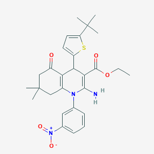 molecular formula C28H33N3O5S B393341 Ethyl 2-amino-4-(5-tert-butyl-2-thienyl)-1-{3-nitrophenyl}-7,7-dimethyl-5-oxo-1,4,5,6,7,8-hexahydro-3-quinolinecarboxylate 