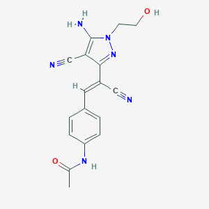 molecular formula C17H16N6O2 B393356 N-{4-[(1Z)-2-[5-AMINO-4-CYANO-1-(2-HYDROXYETHYL)-1H-PYRAZOL-3-YL]-2-CYANOETH-1-EN-1-YL]PHENYL}ACETAMIDE 