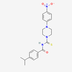 molecular formula C21H24N4O3S B3933721 N-{[4-(4-nitrophenyl)piperazin-1-yl]carbonothioyl}-4-(propan-2-yl)benzamide 